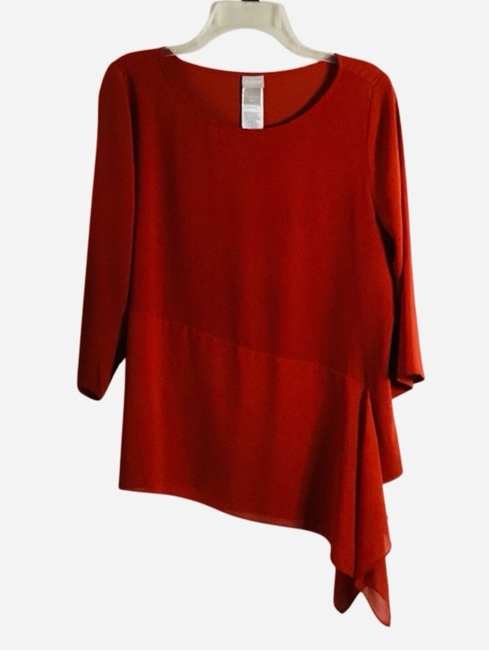Chico’s Asymmetrical Burnt Orange Red Draped Blouse Medium 8